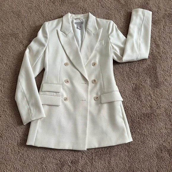 H&M Double-Breasted Cream Blazer Jacket -XS - Picture 2 of 10